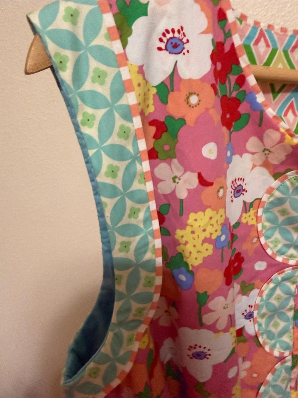 Matilda Jane 🌻Pink Floral Cotton Dress with Aqua Trim - Picture 5 of 9